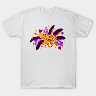 Leopard in the jungle - purple and yellow T-Shirt